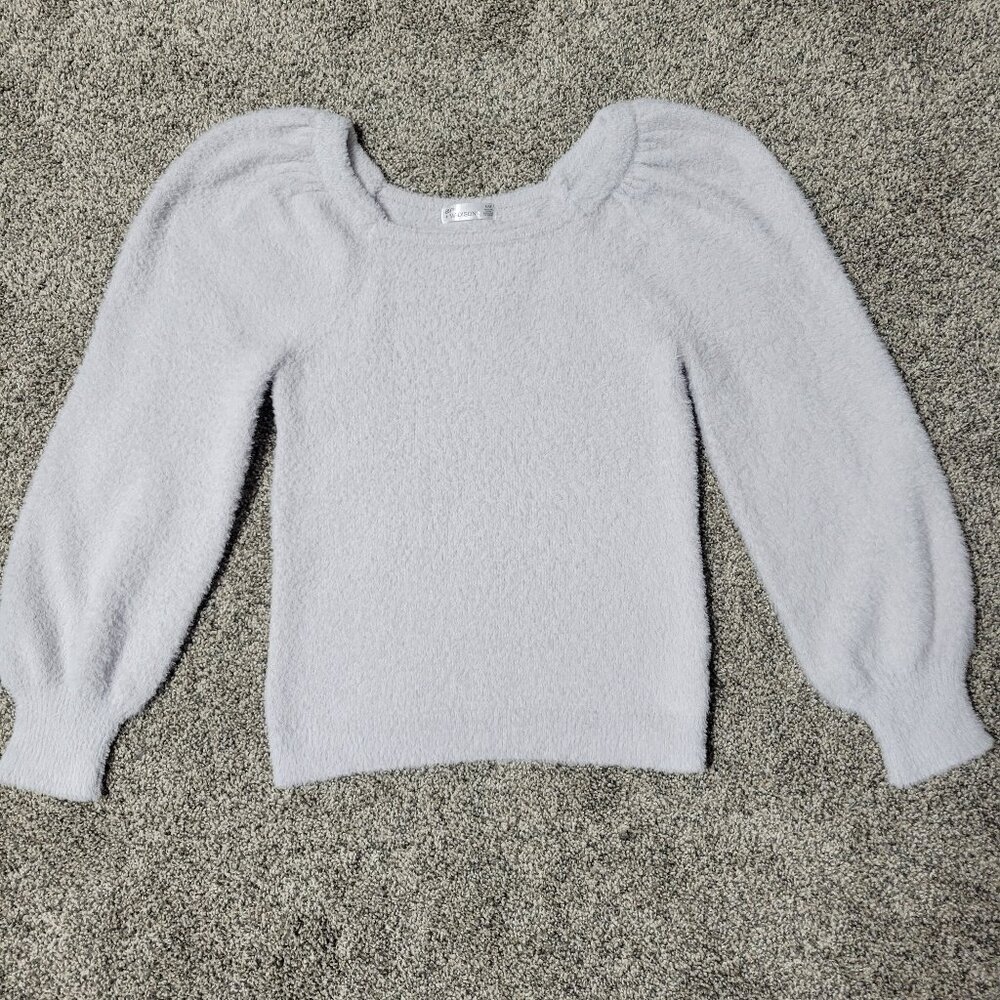 89th & Madison Gray Fuzzy Puff Sleeve Sweater Soft Girl Scandi